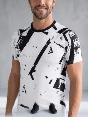Tricou de compresie funcțională pentru bărbați cu premiu cu mânecă scurtă ALTISPORT VOJ/ALM079TR04 ALB -ȘI -BLACK
