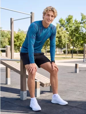 Tricou de compresie funcțională pentru bărbați cu premium cu mânecă lungă ALTISPORT VOJ/ALM079TR03 ALBASTRU