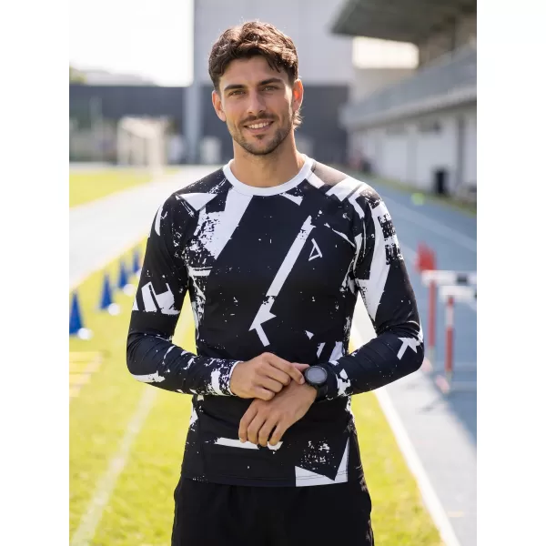  Tricou de compresie funcțională pentru bărbați cu premium cu mânecă lungă ALTISPORT VOJ/ALM079TR03 ALB -NEGRU 