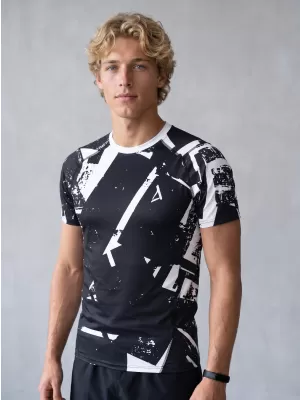 Tricou de compresie funcțională pentru bărbați cu premiu cu mânecă scurtă ALTISPORT VOJ/ALM079TR04 ALB -NEGRU