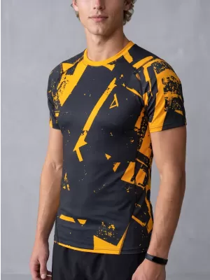 Tricou de compresie funcțională pentru bărbați cu premiu cu mânecă scurtă ALTISPORT VOJ/ALM079TR04 NEGRU -YELLOW