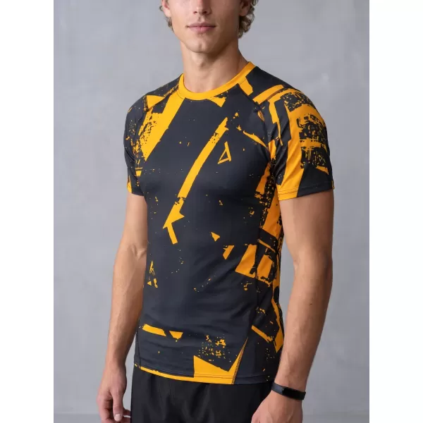  Tricou de compresie funcțională pentru bărbați cu premiu cu mânecă scurtă ALTISPORT VOJ/ALM079TR04 NEGRU -YELLOW 