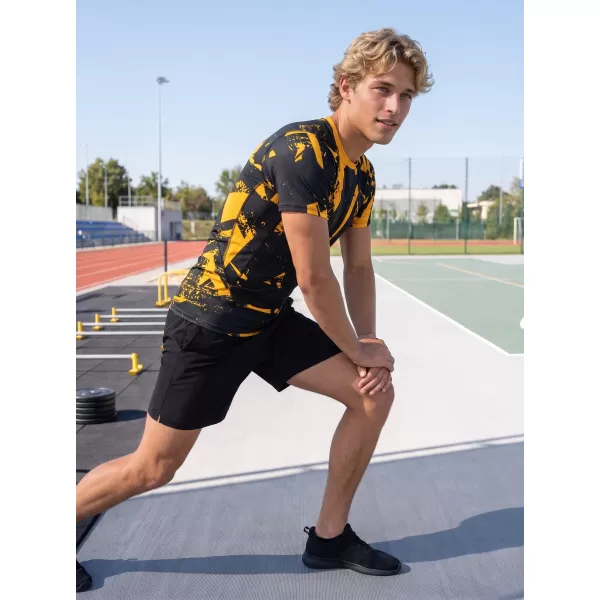  Tricou de compresie funcțională pentru bărbați cu premiu cu mânecă scurtă ALTISPORT VOJ/ALM079TR04 NEGRU -YELLOW 