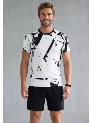 Tricou de compresie funcțională pentru bărbați cu premiu cu mânecă scurtă ALTISPORT VOJ/ALM079TR04 ALB -ȘI -BLACK