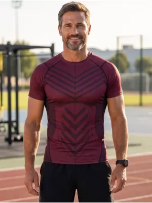 Tricou de compresie funcțională pentru bărbați cu premiu cu mânecă scurtă ALTISPORT VOJ/ALM095TR04 VIN ROȘU