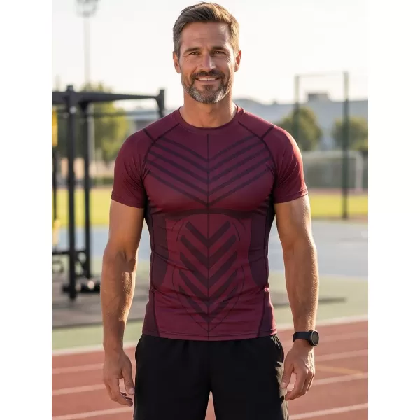 Tricou de compresie funcțională pentru bărbați cu premiu cu mânecă scurtă ALTISPORT VOJ/ALM095TR04 VIN ROȘU 