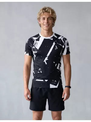 Tricou de compresie funcțională pentru bărbați cu premiu cu mânecă scurtă ALTISPORT VOJ/ALM079TR04 ALB -NEGRU
