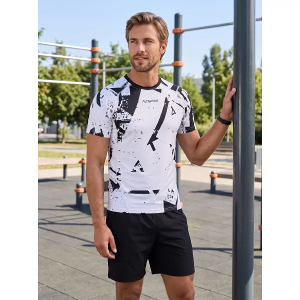  Tricou de compresie funcțională pentru bărbați cu premiu cu mânecă scurtă ALTISPORT VOJ/ALM079TR04 ALB -ȘI -BLACK 