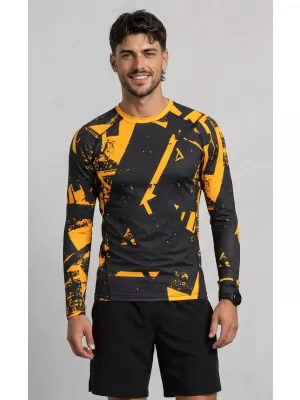 Tricou de compresie funcțională pentru bărbați cu premium cu mânecă lungă ALTISPORT VOJ/ALM079TR03 NEGRU -YELLOW