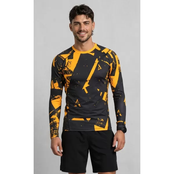  Tricou de compresie funcțională pentru bărbați cu premium cu mânecă lungă ALTISPORT VOJ/ALM079TR03 NEGRU -YELLOW 