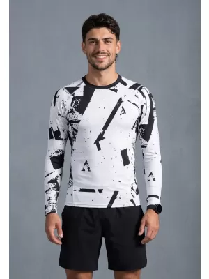 Tricou de compresie funcțională pentru bărbați cu premium cu mânecă lungă ALTISPORT VOJ/ALM079TR03 ALB -ȘI -BLACK