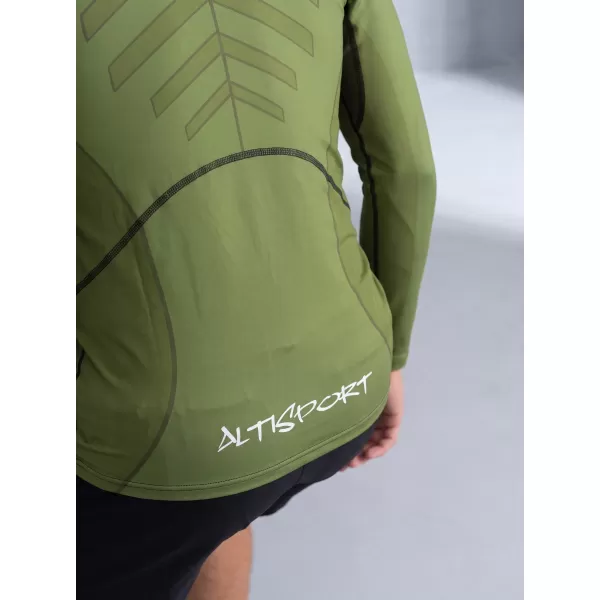  Tricou de compresie funcțională pentru bărbați cu premium cu mânecă lungă ALTISPORT VOJ/ALM095TR03 VERDE 