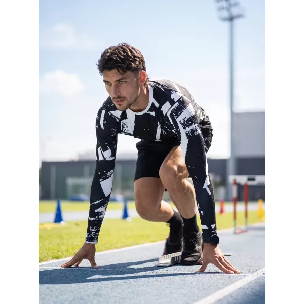  Tricou de compresie funcțională pentru bărbați cu premium cu mânecă lungă ALTISPORT VOJ/ALM079TR03 ALB -NEGRU 