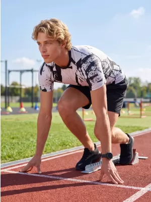 Tricou de compresie funcțională pentru bărbați cu premiu cu mânecă scurtă ALTISPORT VOJ/ALM079TR04 NEGRU -GRAY
