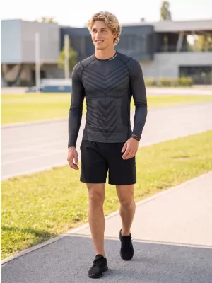 Tricou de compresie funcțională pentru bărbați cu premium cu mânecă lungă ALTISPORT VOJ/ALM095TR03 NEGRU
