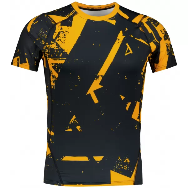  Tricou de compresie funcțională pentru bărbați cu premiu cu mânecă scurtă ALTISPORT VOJ/ALM079TR04 NEGRU -YELLOW 