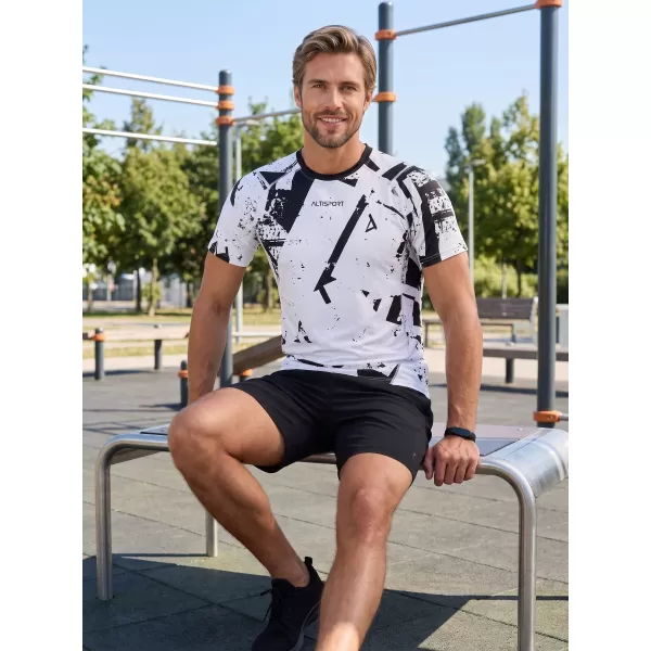  Tricou de compresie funcțională pentru bărbați cu premiu cu mânecă scurtă ALTISPORT VOJ/ALM079TR04 ALB -ȘI -BLACK 