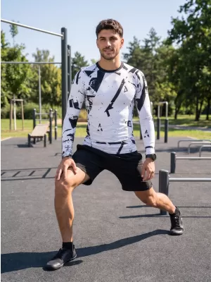Tricou de compresie funcțională pentru bărbați cu premium cu mânecă lungă ALTISPORT VOJ/ALM079TR03 ALB -ȘI -BLACK