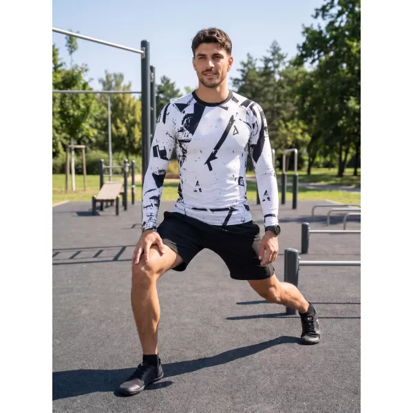  Tricou de compresie funcțională pentru bărbați cu premium cu mânecă lungă ALTISPORT VOJ/ALM079TR03 ALB -ȘI -BLACK 