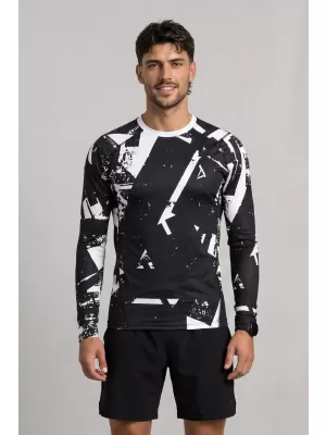 Tricou de compresie funcțională pentru bărbați cu premium cu mânecă lungă ALTISPORT VOJ/ALM079TR03 ALB -NEGRU
