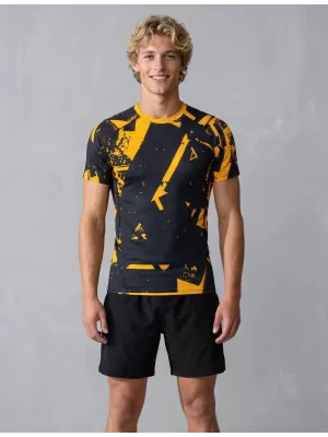 Tricou de compresie funcțională pentru bărbați cu premiu cu mânecă scurtă ALTISPORT VOJ/ALM079TR04 NEGRU -YELLOW