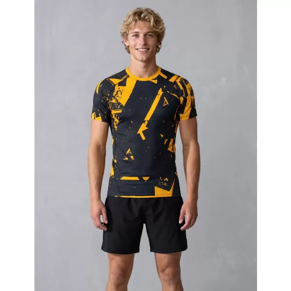  Tricou de compresie funcțională pentru bărbați cu premiu cu mânecă scurtă ALTISPORT VOJ/ALM079TR04 NEGRU -YELLOW 