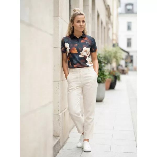  Tricou funcțional pentru femei cu guler premium ALTISPORT VOJ/ALW097TR05 FLOWERS ALB-OGEA 