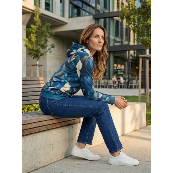  Premium cu hanorac funcțional pentru femei ALTISPORT VOJ/ALW097MI01 FLORI ALBASTRE 