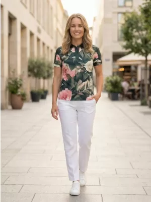 Tricou funcțional pentru femei cu guler premium ALTISPORT VOJ/ALW097TR05 FLORI ROZ