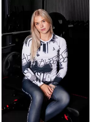 Tricou funcțional pentru femei cu mâneci lungi premium ALTISPORT VOJ/ALW076TR03 ALB -ȘI -BLACK