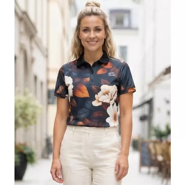  Tricou funcțional pentru femei cu guler premium ALTISPORT VOJ/ALW097TR05 FLOWERS ALB-OGEA 