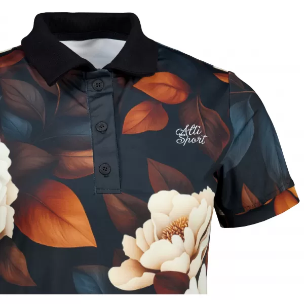  Tricou funcțional pentru femei cu guler premium ALTISPORT VOJ/ALW097TR05 FLOWERS ALB-OGEA 