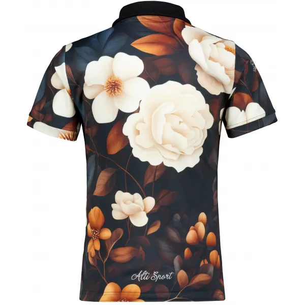  Tricou funcțional pentru femei cu guler premium ALTISPORT VOJ/ALW097TR05 FLOWERS ALB-OGEA 