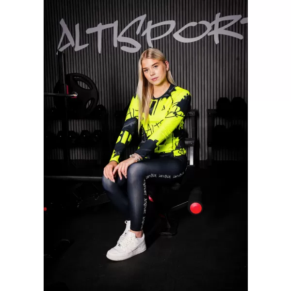  Tricou funcțional pentru femei cu mâneci lungi premium ALTISPORT VOJ/ALW076TR03 NEGRU/FLUO YELLOW 