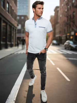 Mens t -thirt cu guler DSTREET PX0622 ALB