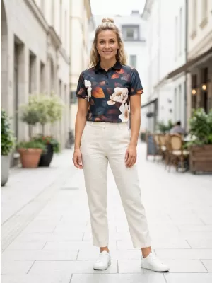 Tricou funcțional pentru femei cu guler premium ALTISPORT VOJ/ALW097TR05 FLOWERS ALB-OGEA