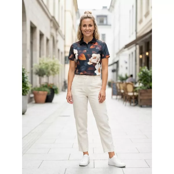  Tricou funcțional pentru femei cu guler premium ALTISPORT VOJ/ALW097TR05 FLOWERS ALB-OGEA 