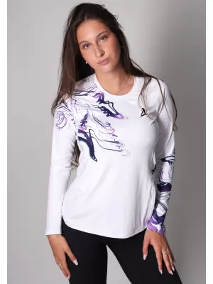 Tricou funcțional pentru femei cu mâneci lungi premium ALTISPORT VOJ/ALW064TR03 ALB -VIOLET
