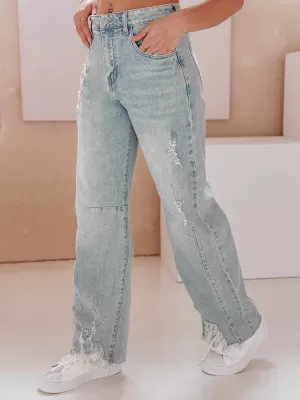 Pantalonii pentru doamne DSTREET BAGETSON UY2431 GRI DESCHIS