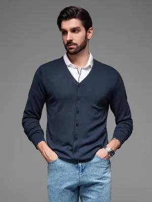 Cardigan masculin OMBRE OM-SWCD-0126 ALBASTRU MARIN