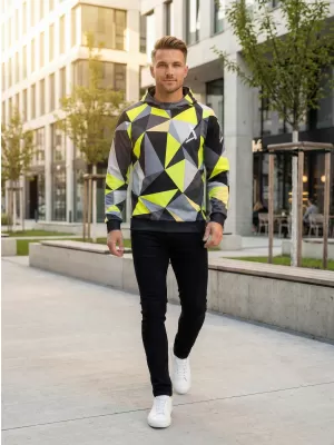 Premium cu hanorac funcțional pentru bărbați ALTISPORT VOJ/ALM007MI01 NEGRU/FLUO YELLOW