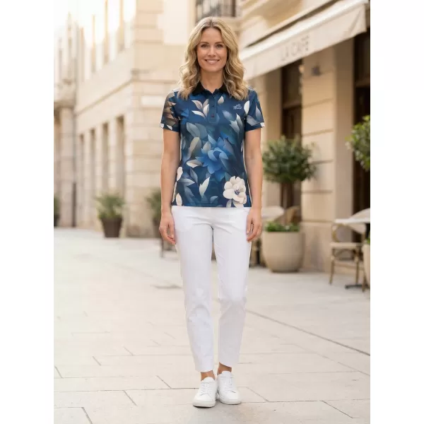  Tricou funcțional pentru femei cu guler premium ALTISPORT VOJ/ALW097TR05 FLORI ALBASTRE 