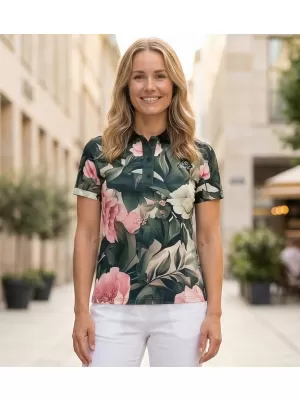 Tricou funcțional pentru femei cu guler premium ALTISPORT VOJ/ALW097TR05 FLORI ROZ