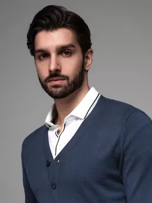 Cardigan masculin OMBRE OM-SWCD-0126 ALBASTRU MARIN
