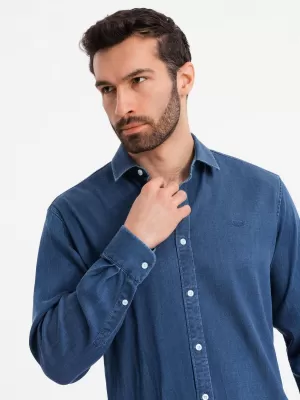 Cămaşă OMBRE OM-SHDS-0180 ALBASTRU ÎNCHIS