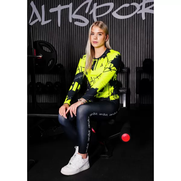  Tricou funcțional pentru femei cu mâneci lungi premium ALTISPORT VOJ/ALW076TR03 NEGRU/FLUO YELLOW 