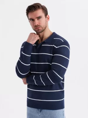 Mens t -thirt cu guler OMBRE OM-POLS-0146 ALBASTRU BLEUMARIN ȘI ALB