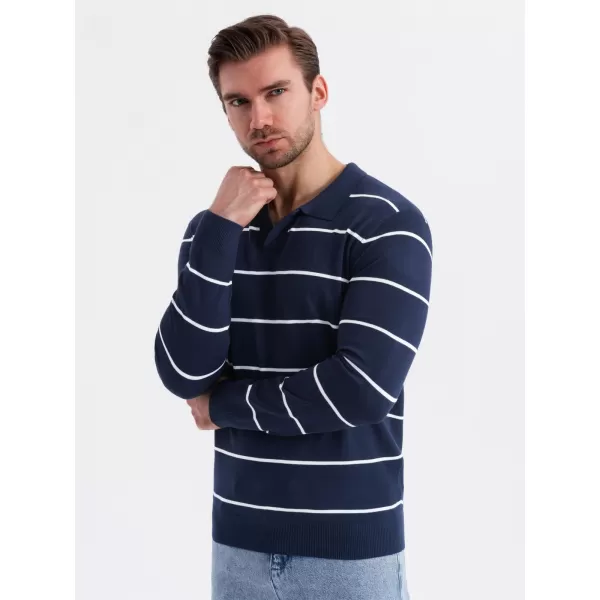  Mens t -thirt cu guler OMBRE OM-POLS-0146 ALBASTRU BLEUMARIN ȘI ALB 