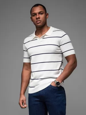 Mens t -thirt cu guler OMBRE OM-POSS-0145 ALB ȘI BLEUMARIN