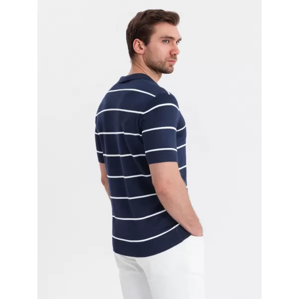  Mens t -thirt cu guler OMBRE OM-POSS-0145 ALBASTRU BLEUMARIN ȘI ALB 